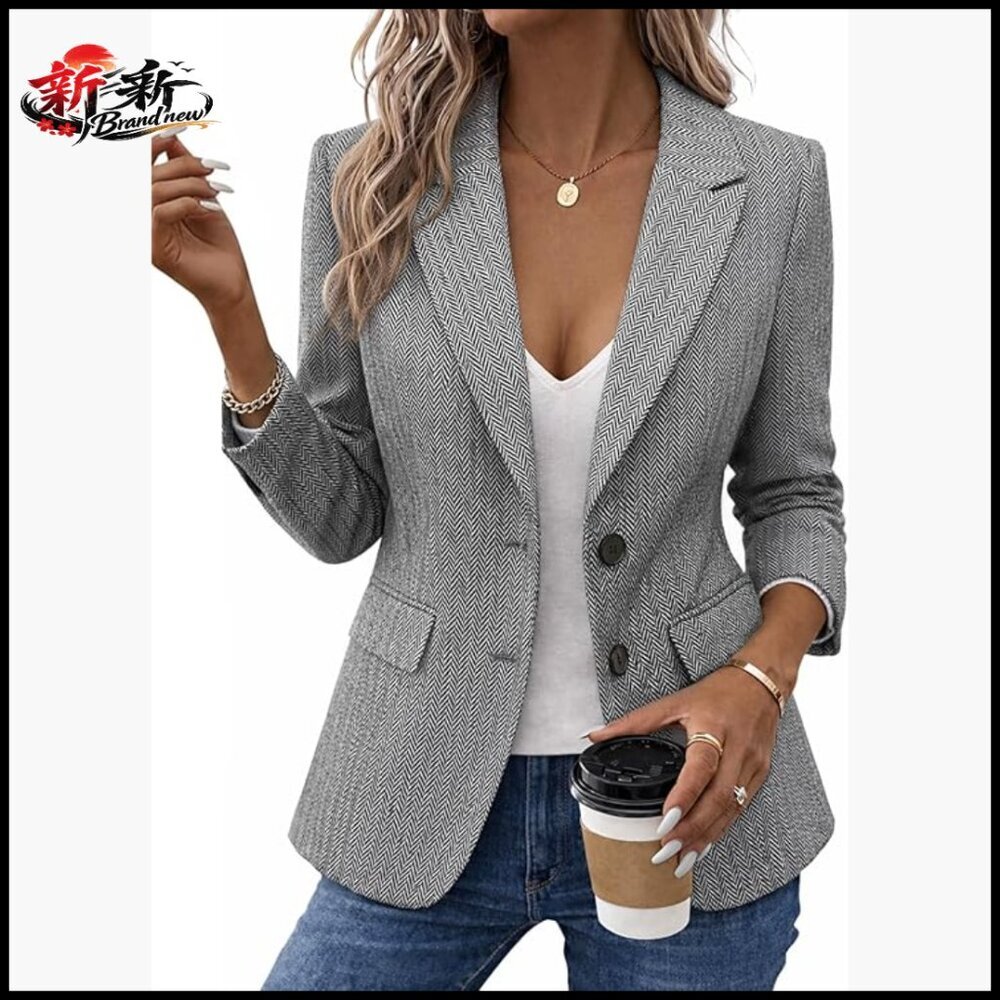Herringbone Tweed Blazer Jacket Notched Lapel Fully Lined Work Office Coat